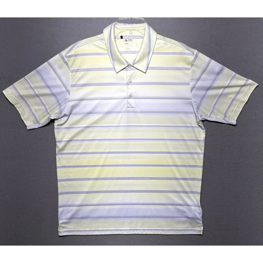 Adidas Golf Climacool Polo Shirt Mens Sz L Yellow Gray Easter Performance Tennis